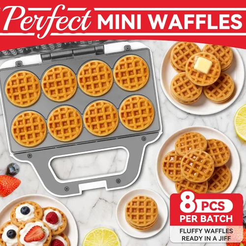 Miniatura 3 de SugarWhisk Mini máquina para hacer gofres, plancha para mini gofres para niños, hornea 8 mini gofres de 2 pulgadas, máquina para hacer gofres