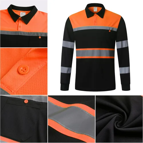 Miniatura 5 de Camisas de seguridad HoliSecure para hombre, camisas polo reflectantes de alta visibilidad para hombre con bolsillo, ropa de trabajo de manga corta