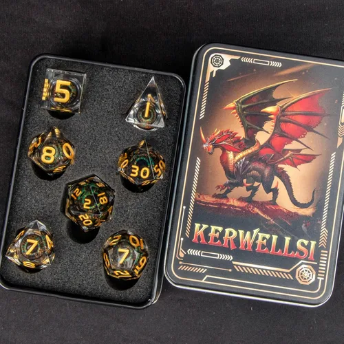 Miniatura 6 de KERWELLSI - Juego de dados de resina con núcleo líquido flotante con caja de regalo, dados DND con ojo de Beholder de borde afilado y genial, dados