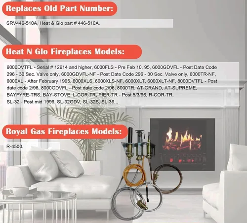 Miniatura 6 de Asamblea piloto de gas natural 446-510A para estufas de gas Heat-N-Glo y Roayl y piezas de chimeneas R5143/SRV446-510A