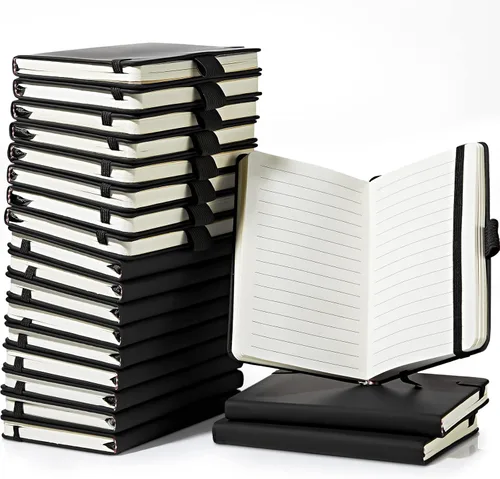 Laumoi Paquete de 20 cuadernos de bolsillo de 3.7 x 5.7 pulgadas, tapa dura, pequeños cuadernos de bolsillo con soporte para bolígrafo, cuaderno