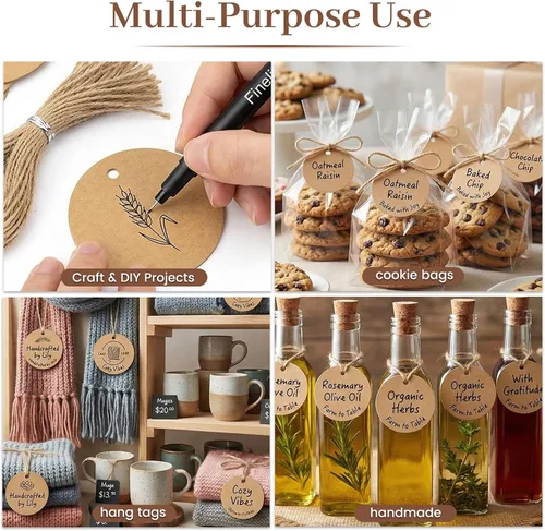 Miniatura 2 de SallyFashion 160 etiquetas de regalo con cuerda adjunta, etiquetas de regalo redondas marrones de 2.2 x 2.2 pulgadas circulares de papel kraft