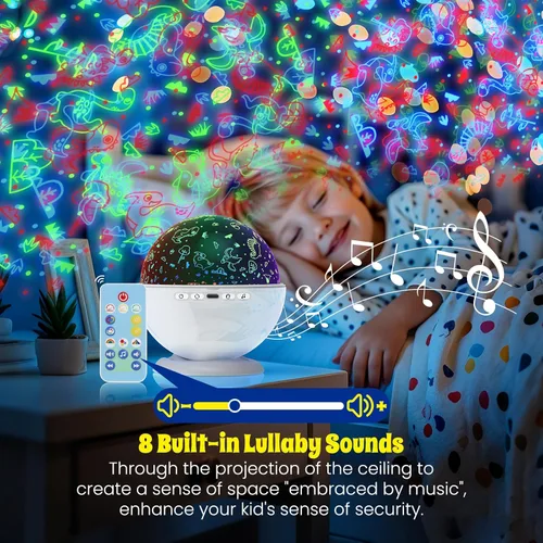 Miniatura 5 de Proyector de luz nocturna, luz nocturna para habitación de niños con control remoto y temporizador, rotación de 360°, 3 películas de proyección, 18