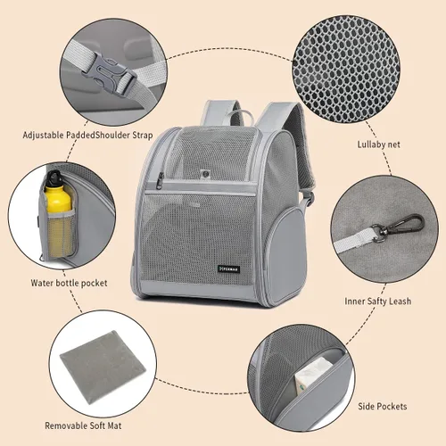Miniatura 9 de Mochila Transportadora para Gatos para Perros Pequeños y Gatos Medianos, Cachorro, Gatito, Conejo, Mochila Transportadora de Mascotas Plegable