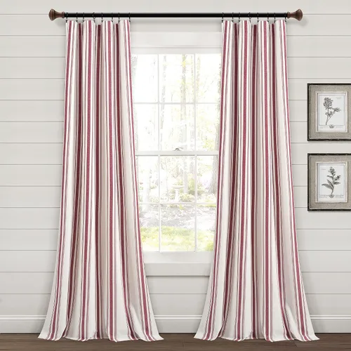 Miniatura 9 de Lush Decor Farmhouse Stripe - Par de paneles de cortinas de ventana de algodón teñido con hilo a rayas, 42" A x 84" L, Gris - Encanto rústico