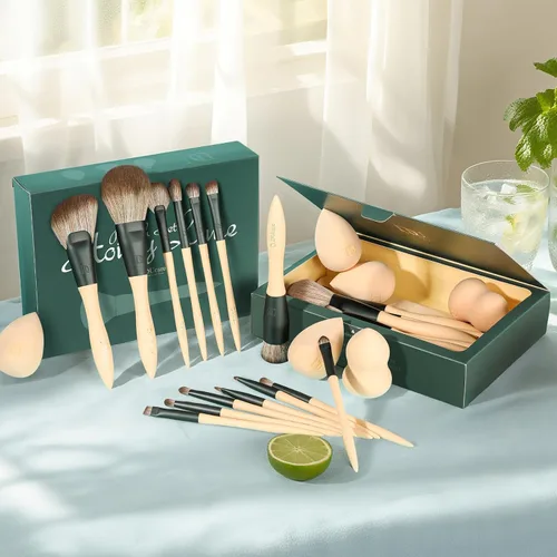 Miniatura 2 de DUcare Juego de regalo de maquillaje, 18 piezas, con 14 brochas de maquillaje, 3 esponjas de maquillaje, 1 bolsa de cosméticos para fundación
