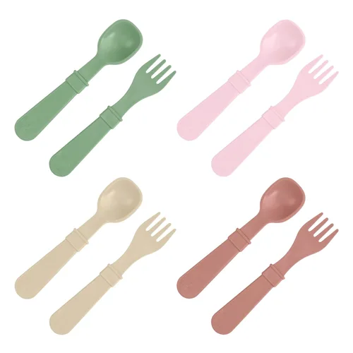 Miniatura 10 de Re-Play Juego de tenedores y cucharas para niños pequeños, juego de utensilios de 4 x 4 para niños, apto para lavavajillas y microondas, fabricado