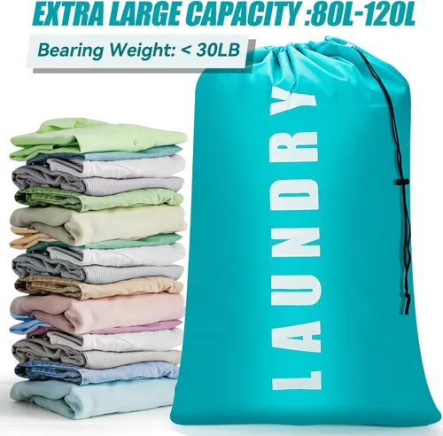Miniatura 4 de Isink Bolsa de lavandería, paquete de 2 bolsas de lavandería de viaje para ropa sucia, bolsas de lavandería grandes para acampar y viajar, bolsa
