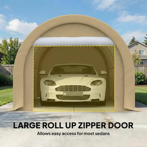 Miniatura 4 de Outsunny Carport de 10' x 16', Tienda de Garaje de Almacenamiento Portátil Resistente con Puerta Grande con Cremallera, Cubierta de Toldo PE Anti-UV