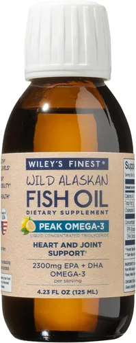 Wiley's Finest Suplemento líquido Wild Alaskan Fish Oil Peak Omega-3 – 2300 mg EPA y DHA Omega-3 – Sabor a limón – 4.23 oz (25 porciones)