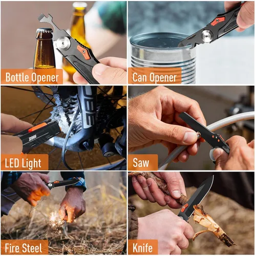Miniatura 5 de ZOOI - Multiherramienta de bolsillo con iniciador de fuego LED, regalos de cumpleaños para hombres y él, herramientas de bolsillo 12 en 1
