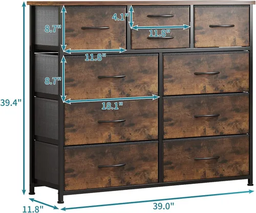 Miniatura 3 de LUMTOK Cómoda de 10 cajones, cómoda de almacenamiento de tela para dormitorio, pasillo, guardería, armarios, marco de acero, parte superior de 10
