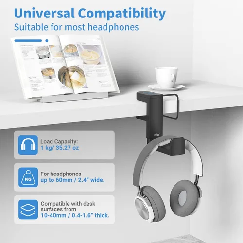 Miniatura 5 de KIWIFOTOS Soporte para auriculares con 4 puertos USB, soporte para auriculares para juegos de PC, abrazadera de rotación de 360 grados, soporte