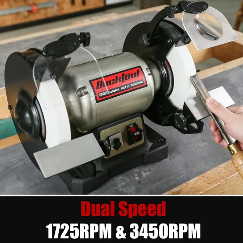 Miniatura 8 de BUCKTOOL Amoladora de banco de doble velocidad de 8 pulgadas y pulidor, amoladora de banco profesional de alta y baja velocidad con base de hierro