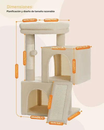Miniatura 5 de PAWZ Road Árbol para gatos, torre para gatos de 30 pulgadas con condominios dobles para gatos de interior, casa de felpa para gatos con percha