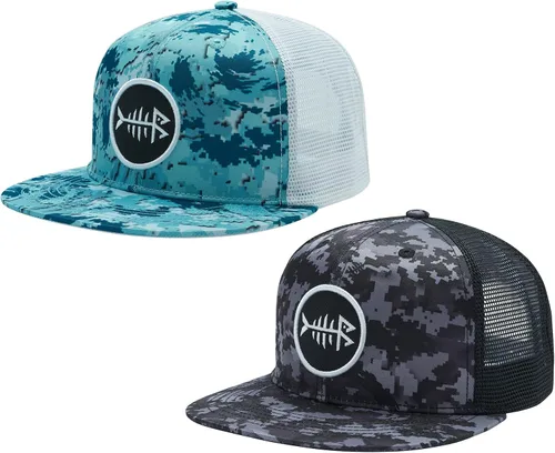 Miniatura 12 de BASSDASH Paquete de 2 gorras de camionero de ala plana con parte trasera de malla ajustable para hombres y mujeres para pesca y caza