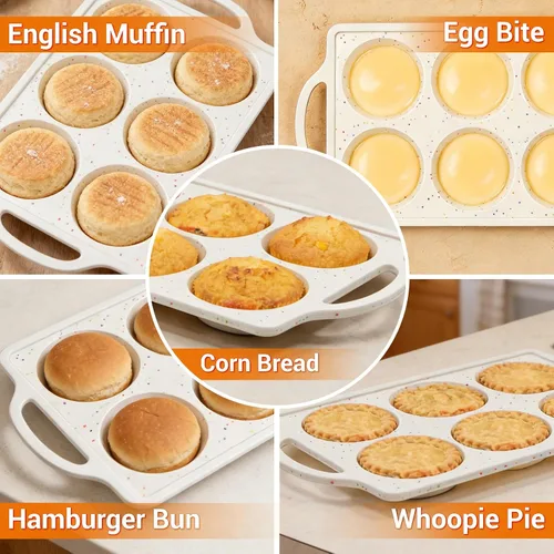 Miniatura 7 de FUNBAKY Molde de silicona para huevos de silicona con marco de metal de 3 pulgadas para sándwiches de desayuno, pasteles Whoopie, bocados de huevo