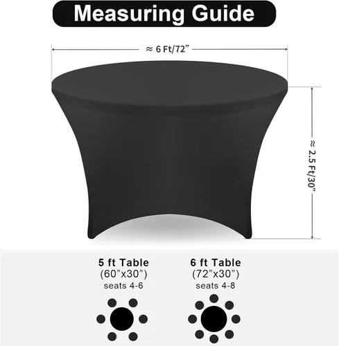 Miniatura 3 de FestiCorp Fundas de mesa redondas de elastano de 60 pulgadas, mantel ajustable de 5 pies para mesas de 5 pies, mantel negro elástico sin arrugas