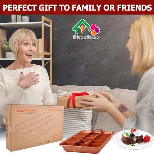 Miniatura 7 de Bandeja para brownie con divisores, bandeja para brownies con cortador, sartén antiadherente para hornear brownie con cepillo para espátula, moldes