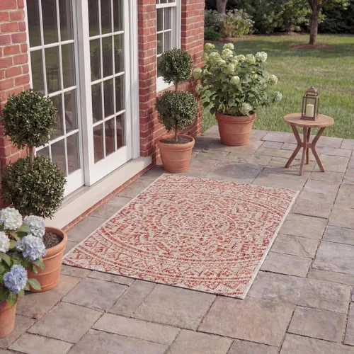 Miniatura 157 de SAFAVIEH Alfombra lavable para exteriores, colección Courtyard - Pasillo de 2.3 x 8 pies, color beige claro y marrón claro, no desprende pelusa