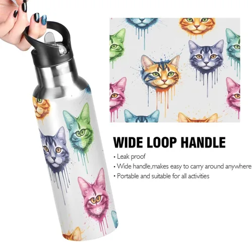 Miniatura 4 de Insulated Water Bottle 20 Oz, Leakproof Water Bottles for Gym Outdoor Travel School, Colorful Cats Tie Dye