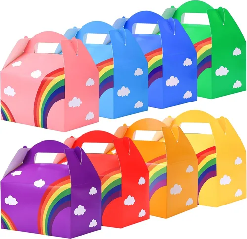 JOHOUSE - 16 cajas de regalo de fiesta de arcoíris, cajas de regalo de papel, caja de dulces de colores surtidos para niños, fiesta de cumpleaños,