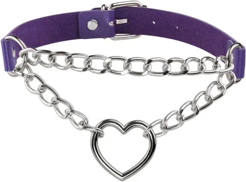 Miniatura 21 de Eigso Gargantilla gótica con cadena de corazón para mujer, gargantilla de cuero punk, collares Emo Grunge, collar para fiesta de los años 80