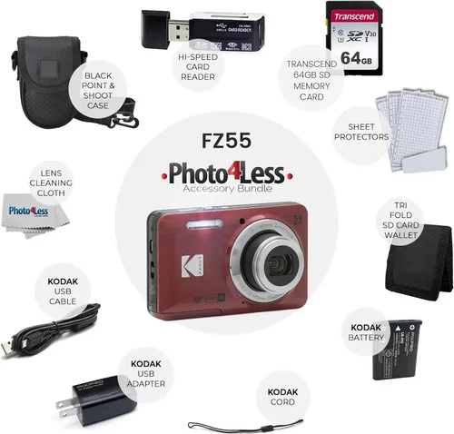 Miniatura 2 de Kodak PIXPRO FZ55, Cámara digital de 16 MP con gran angular de 28 mm (rojo) + paquete de accesorios
