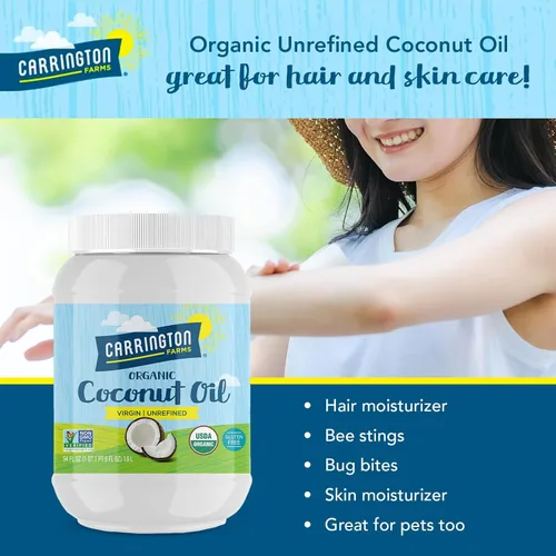 Miniatura 6 de Carrington Farms Aceite de coco orgánico virgen prensado en frío para cocinar, sin refinar y rico en nutrientes, aceite MCT para cabello y piel, sin