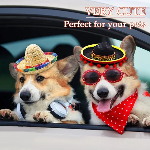 Miniatura 4 de 3 sombreros mexicanos, sombreros de fiesta de Cinco de Mayo, sombrero de tela para fiestas, diademas de paja para niños, mascotas, adultos, fiesta