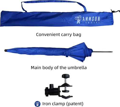 Miniatura 5 de AMMSUN Paraguas para silla XL con abrazadera universal ajustable de 47 pulgadas y giratorio de 360 grados UPF 50+, abrazadera portátil para silla