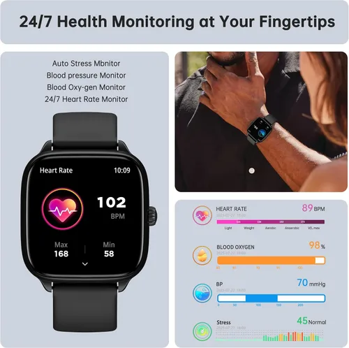 Miniatura 3 de JYUAJOI Reloj Inteligente de Salud y Fitness (Responder/Realizar Llamadas), Reloj Inteligente con Monitor de Frecuencia Cardíaca 24/7, Rastreador