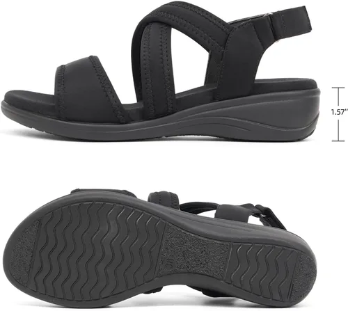 Miniatura 3 de Sandalias ortopédicas para mujer, de cuña baja, cómodas para caminar, con soporte de arco ortopédico, sandalias casuales con espuma viscoelástica