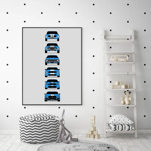 Miniatura 4 de Custom Car Posters Handmade Poster compatible with Shelby Mustang GT500 and Print of Ford Shelby GT500 - Grabber Blue with White Stripes, 11x14 7.