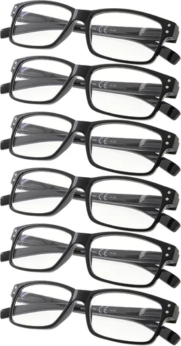 Paquete de 6 lentes de lectura con bisagras de resorte para hombre y mujer, profesionales color negro 6- por paquete negro