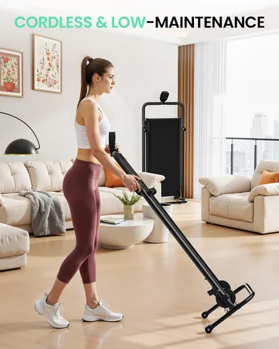 Miniatura 2 de AKLUER Non-Electric Treadmill with Dual Flywheel - Fixed Incline, Soft Foam Grips, Non-Slip Belt, LCD Monitor, Compact Foldable for Home/Gym Use