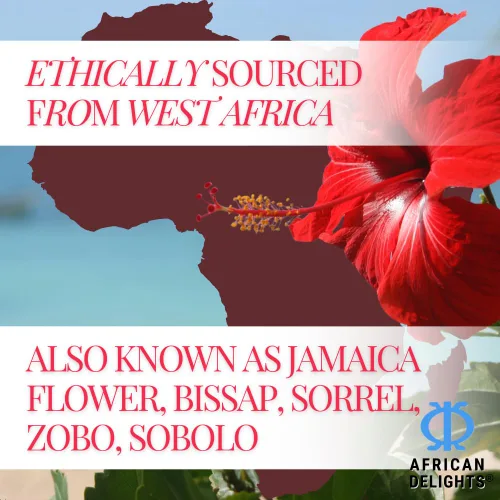 Miniatura 7 de African Delights Flores de hibisco para té, Sobolo, Bissap, acedera, zobo, flor de Jamaica, auténtico sabor africano, color rojo intenso, natural