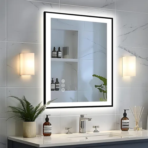 Miniatura 36 de EchosLife Espejos de baño LED de 20 x 28 pulgadas para pared, marco de aluminio negro (frontal y retroiluminado), espejo de tocador antivaho