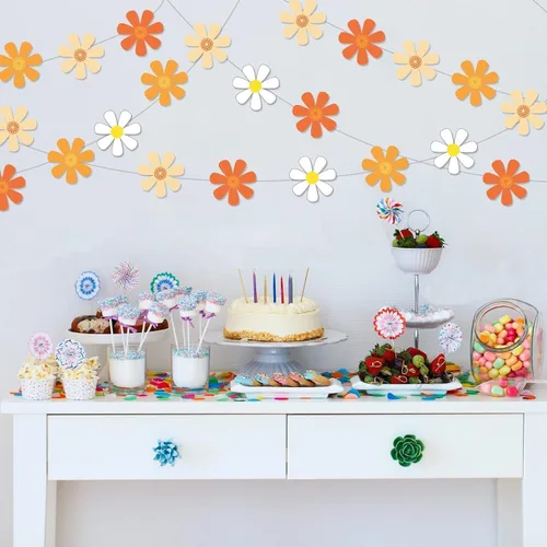 Miniatura 5 de 8 piezas de margaritas boho, Groovy suministros para fiesta, pancartas hippie de primavera, kit de guirnalda de flores de margaritas coloridas