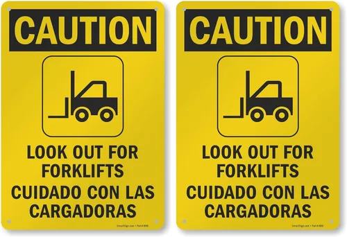 Miniatura 10 de SmartSign - S-8498-AL-14 Letrero bilingüe "Precaución - Cuidado con las carretillas elevadoras" Aluminio de 10" x 14