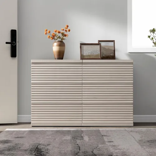 Miniatura 9 de SICOTAS Aparador buffet con almacenamiento, moderna credenza de acento acanalada con 3 cajones más grandes, mesa consola multimedia de mediados