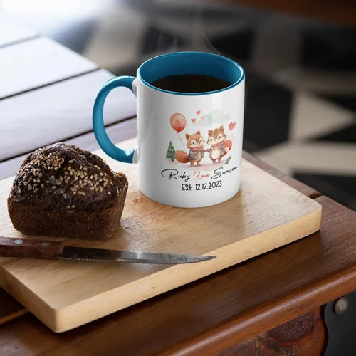 Miniatura 6 de Taza de café personalizada con diseño de zorro de 11 onzas, 15 onzas, divertida taza de viaje para pareja de zorros, taza de té con nombre y fecha