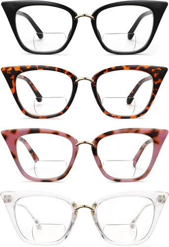 Miniatura 4 de ZUVGEES Paquete de 4 lentes de lectura bifocales para mujer, diseño de ojo de gato, de gran tamaño, bloqueo de luz azul, lectores de computadora
