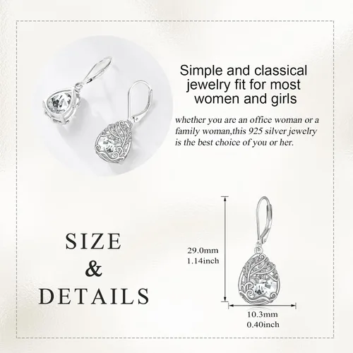 Miniatura 164 de Aretes colgantes con forma de lágrima de filigrana de piedra lunar de plata de ley 925 con cierre de palanca para mujer, regalos de joyería
