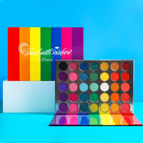 Afflano Paleta de sombra de ojos arcoíris con purpurina prensada mate, paletas de sombra de ojos pigmentadas coloridas, rosa, rojo, naranja,
