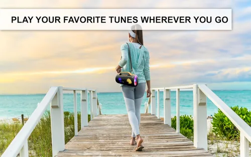 Miniatura 5 de Fisher Altavoces Bluetooth, altavoz inalámbrico portátil de 20 W de potencia máxima Boombox con sonido HD y luces, resistente al agua, tiempo