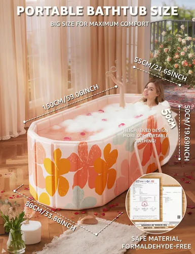Miniatura 2 de Bañera portátil de hielo – Bañera plegable para ducha de adultos, baño, spa caliente, bañera de inmersión fría, bañera independiente