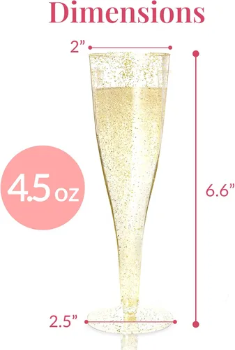 Miniatura 3 de Prestee 24 copas de champán de plástico, flautas de champán doradas, flauta de mimosa desechable dorada, suministros para fiestas, copas de cóctel