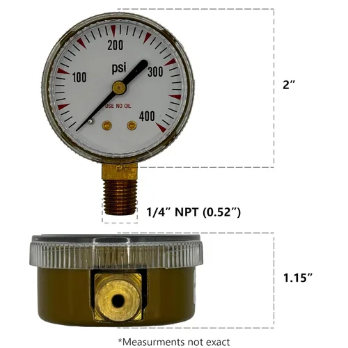 Miniatura 4 de Medidores de reemplazo de baja y alta presión para regulador de acetileno 2" x 30 psi y 400 psi