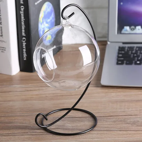 Miniatura 4 de Terrario colgante de vidrio con soporte de metal, maceta geométrica para suculentas, plantas de aire y decoración de interiores